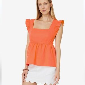 Lilly Pulitzer Orange Flamingo Feather Tiana Babydoll Top Blouse NWT Size 16